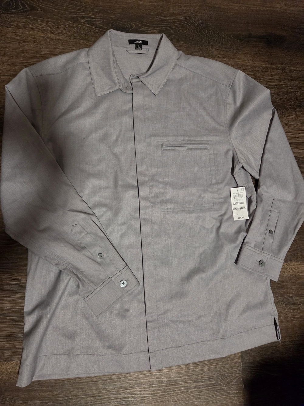 New Alfani Men's Light Gray Casual Button-Down Shirt